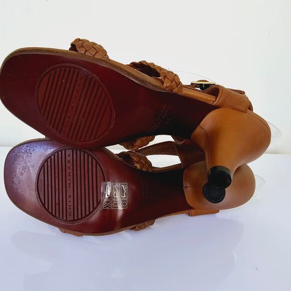 Chie Mihara Braided Ankle T Strap Leather Sandals Tan Brown Women's Size 38 8 - Picture 9 of 9